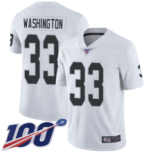 Men Oakland Raiders Limited White DeAndre Washington Road Jersey NFL Football #33 100th Jersey->oakland raiders->NFL Jersey